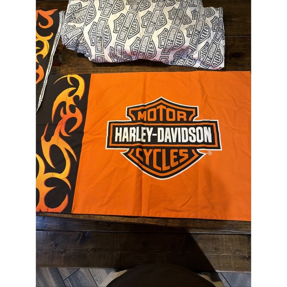 Harley Davidson Other - Harley Davidson Twin Sheet Set Flat/ Fitted Flames Logo Motorcycle Bedding